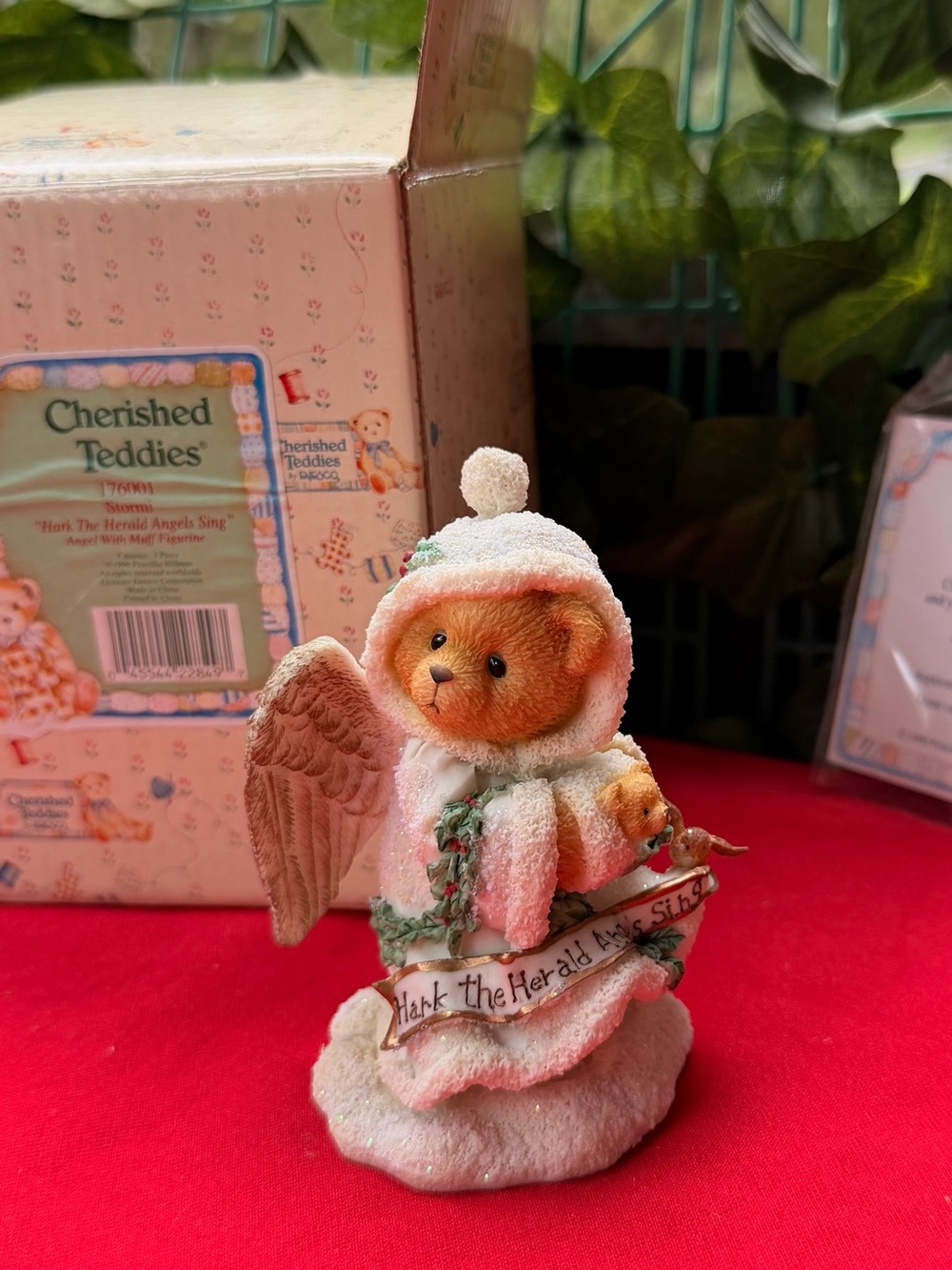 Cherished Teddies Angel Bear Figurine in White, Pink, Green